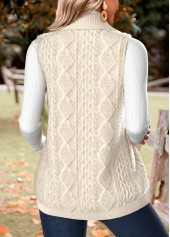 Double Side Pockets Beige Sleeveless Stand Collar Waistcoat