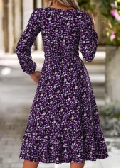 Ditsy Floral Print Double Side Pockets Purple Dress
