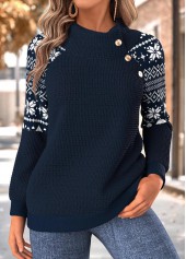 Fair Isle Print Tummy Coverage Navy Long Sleeve Sweatshirt