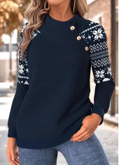 Fair Isle Print Tummy Coverage Navy Long Sleeve Sweatshirt