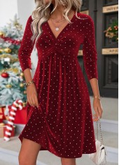 Tummy Coverage Wine Red Short Long Sleeve Dress