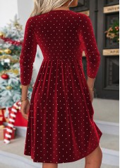 Tummy Coverage Wine Red Short Long Sleeve Dress
