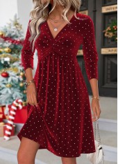 Tummy Coverage Wine Red Short Long Sleeve Dress