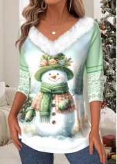 Christmas Tummy Coverage Light Green Long Sleeve T Shirt
