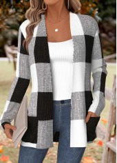Plaid Tummy Coverage Black Long Sleeve Coat