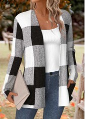 Plaid Tummy Coverage Black Long Sleeve Coat