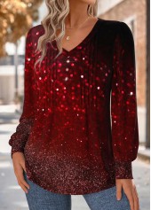 Ombre Tummy Coverage Red Long Sleeve T Shirt