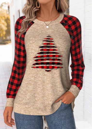 Christmas Tummy Coverage Light Camel Long Sleeve Sweatshirt