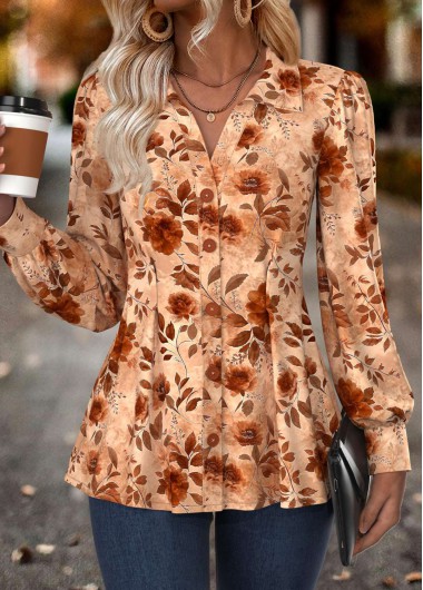 Floral Print Tummy Coverage Multi Color Long Sleeve Shirt