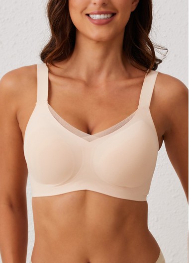 V Neck Detail Skin Color Bra