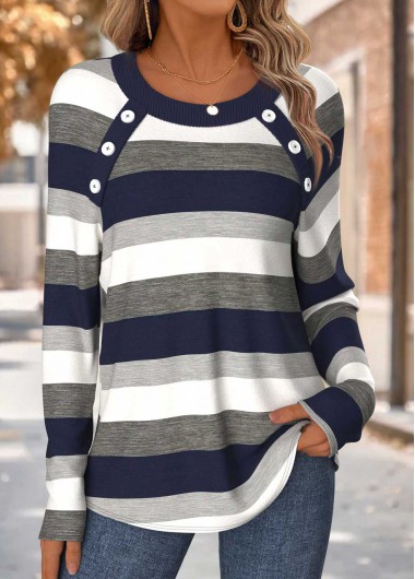 Striped Tummy Coverage Navy Long Sleeve T Shirt Striped Tummy Coverage Navy Long Sleeve T Shirt