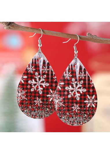 Christmas Wine Red Droplet Faux Leather Earrings Christmas Wine Red Droplet Faux Leather Earrings