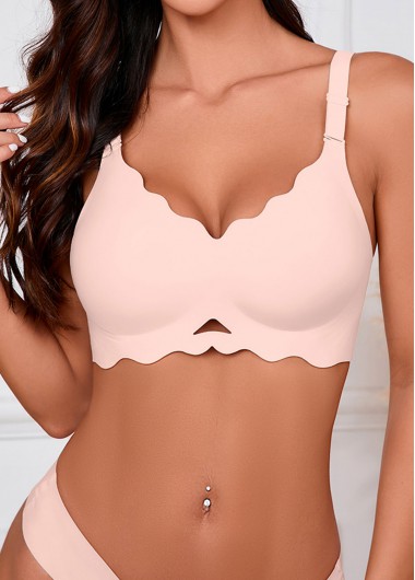 V Neck Detail Light Pink Bra