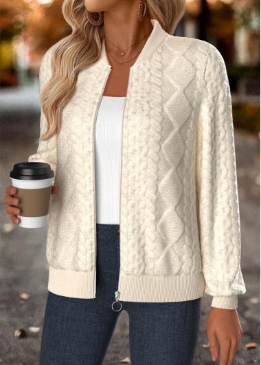 Tummy Coverage Beige Long Sleeve Stand Collar Jacket