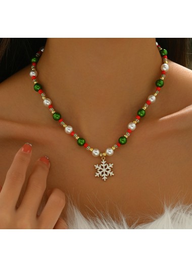 Christmas Golden Snowflake Beaded Alloy Necklace