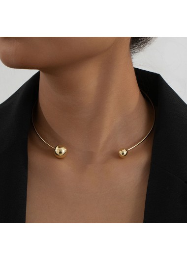 Golden Alloy Round Geometric Asymmetrical Necklace