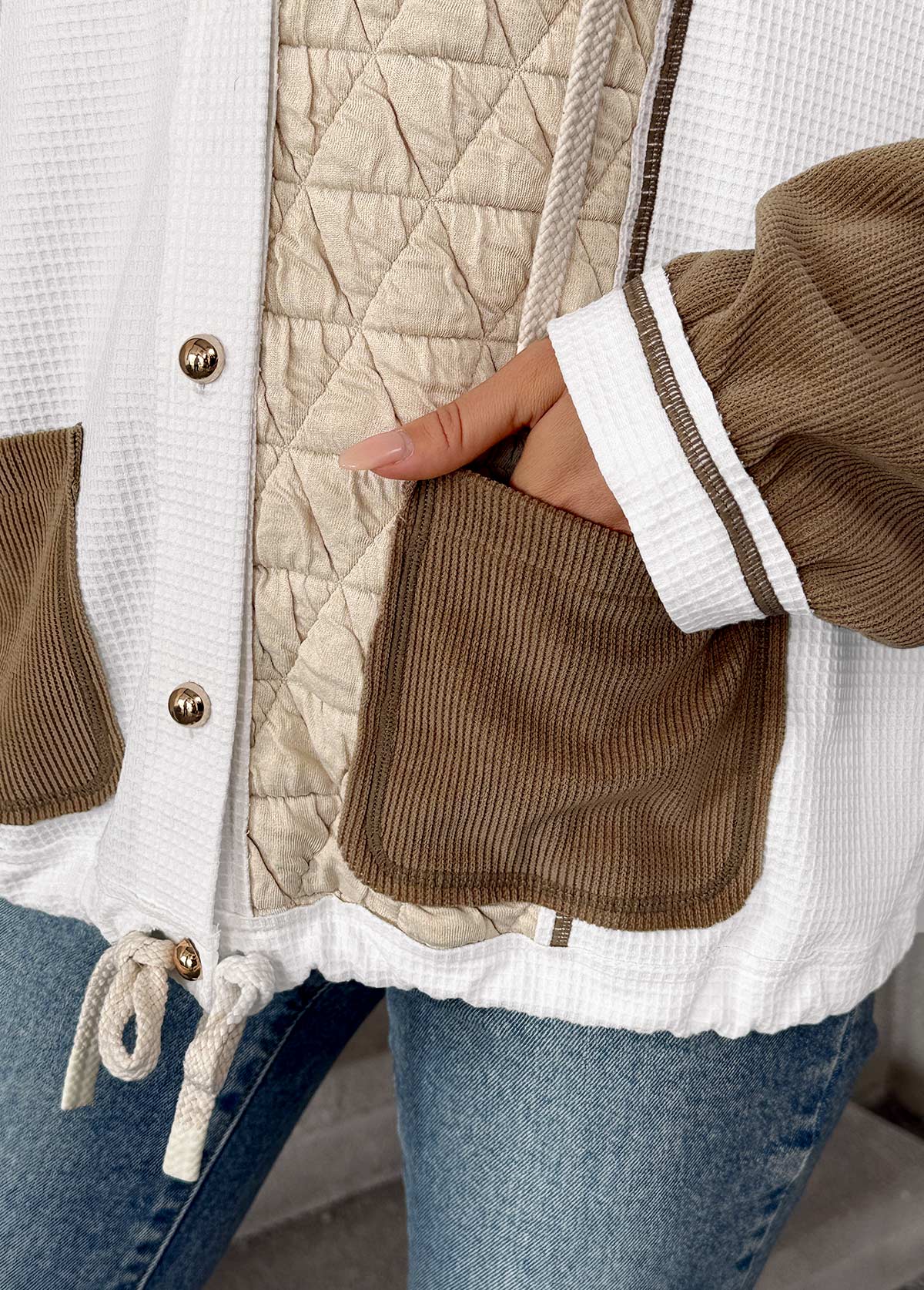 Tummy Coverage Light Coffee Long Sleeve Hooded Coat