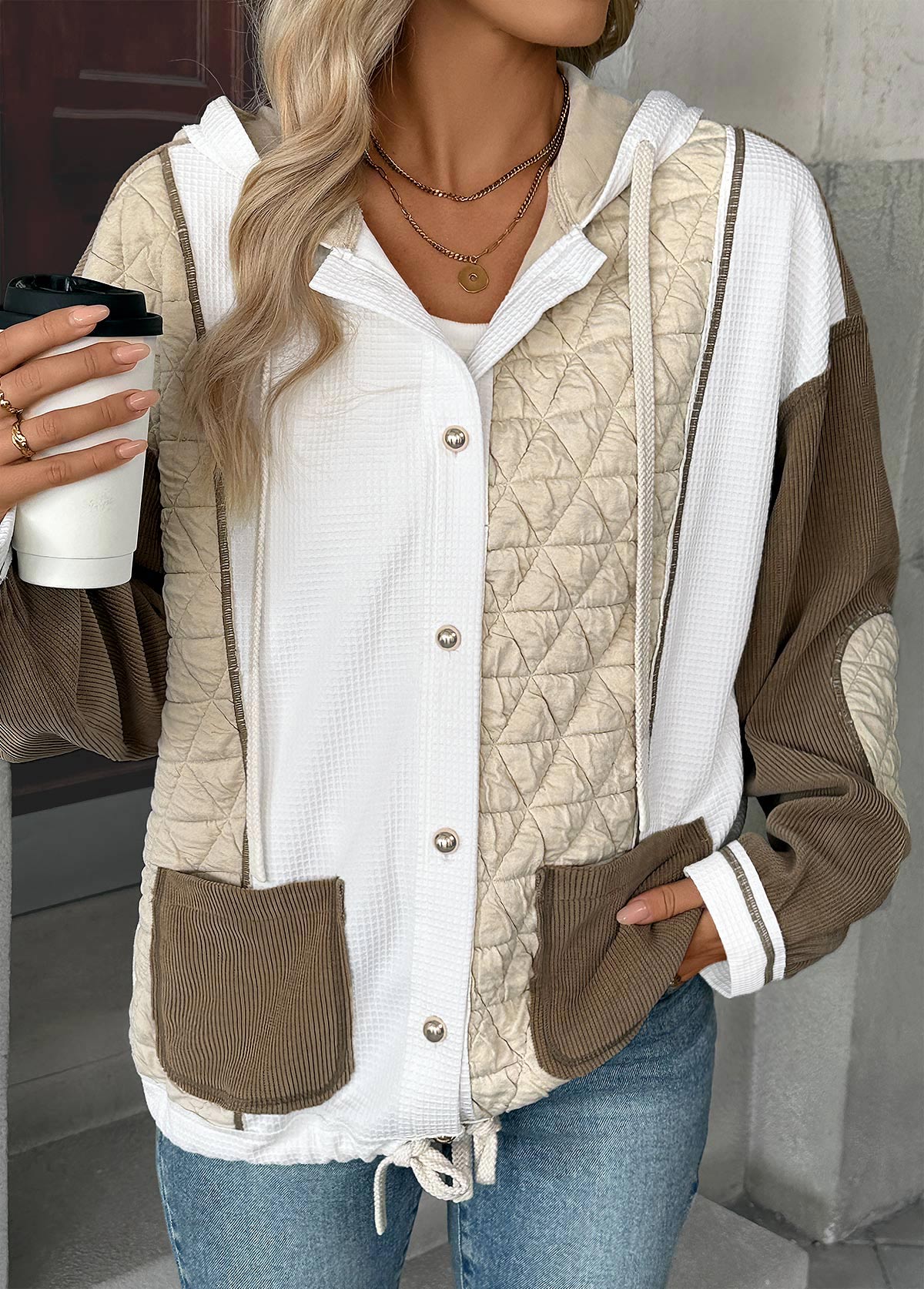 Tummy Coverage Light Coffee Long Sleeve Hooded Coat