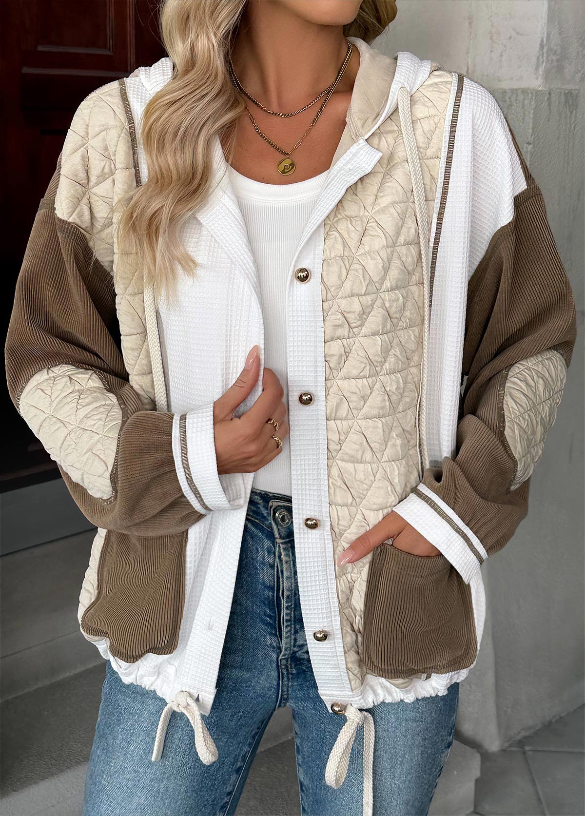 Tummy Coverage Light Coffee Long Sleeve Hooded Coat