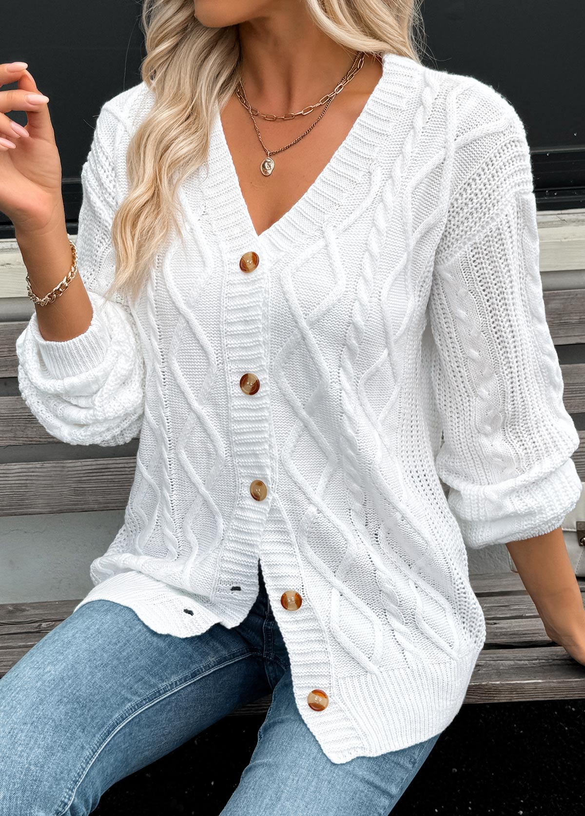 Tummy Coverage White Long Sleeve Cardigan