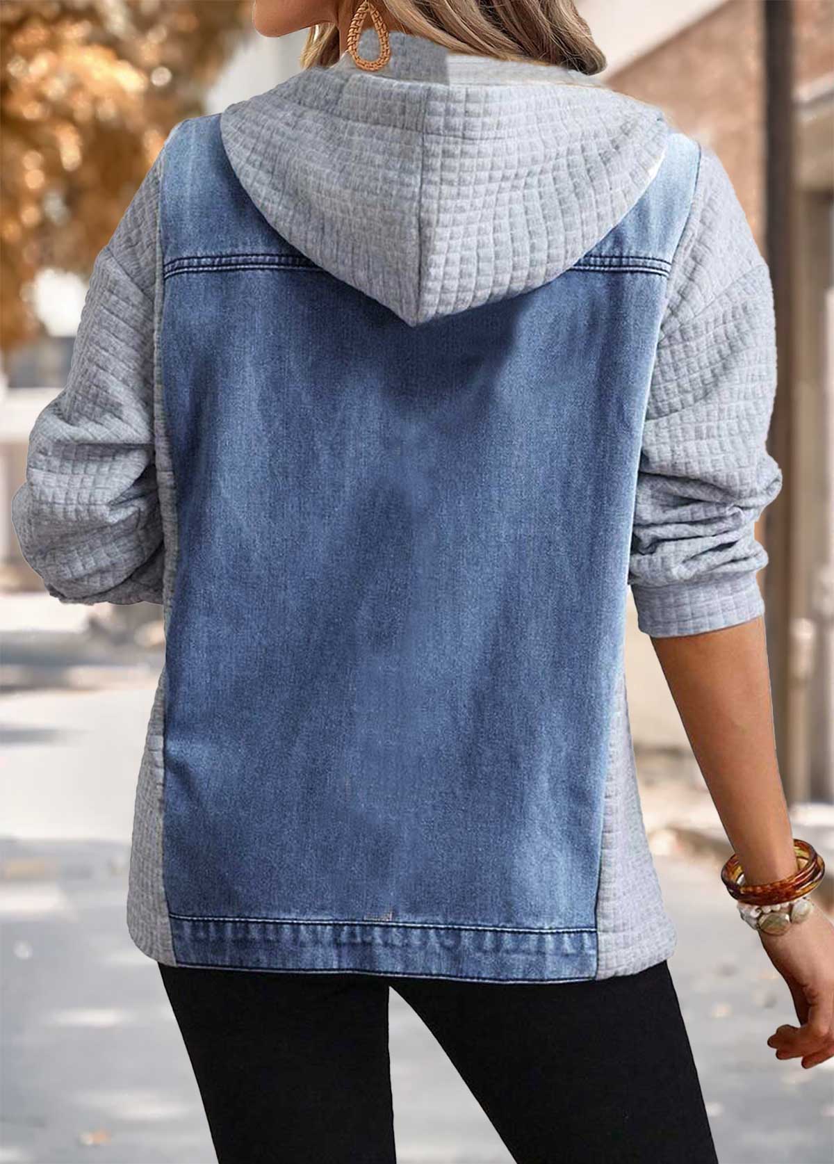 Tummy Coverage Denim Blue Long Sleeve Hooded Coat