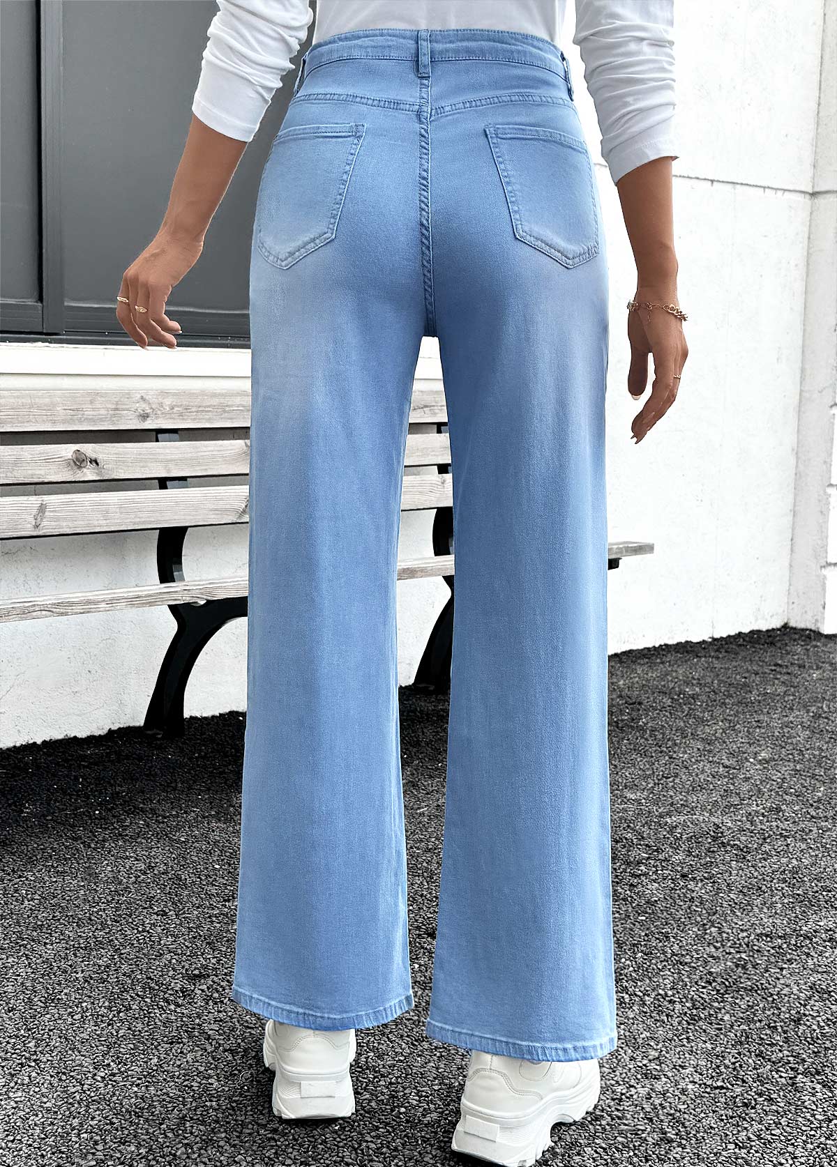 Pocket Denim Blue Straight Leg Button Fly Jeans