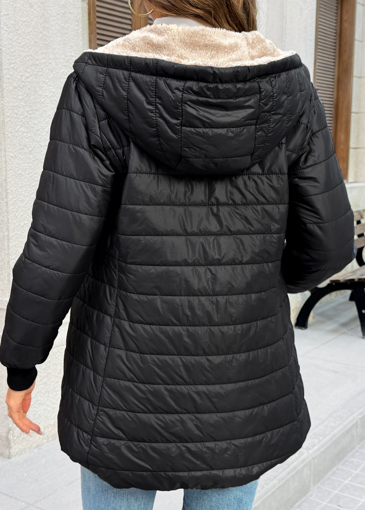 Tummy Coverage Black Long Sleeve Hooded Coat