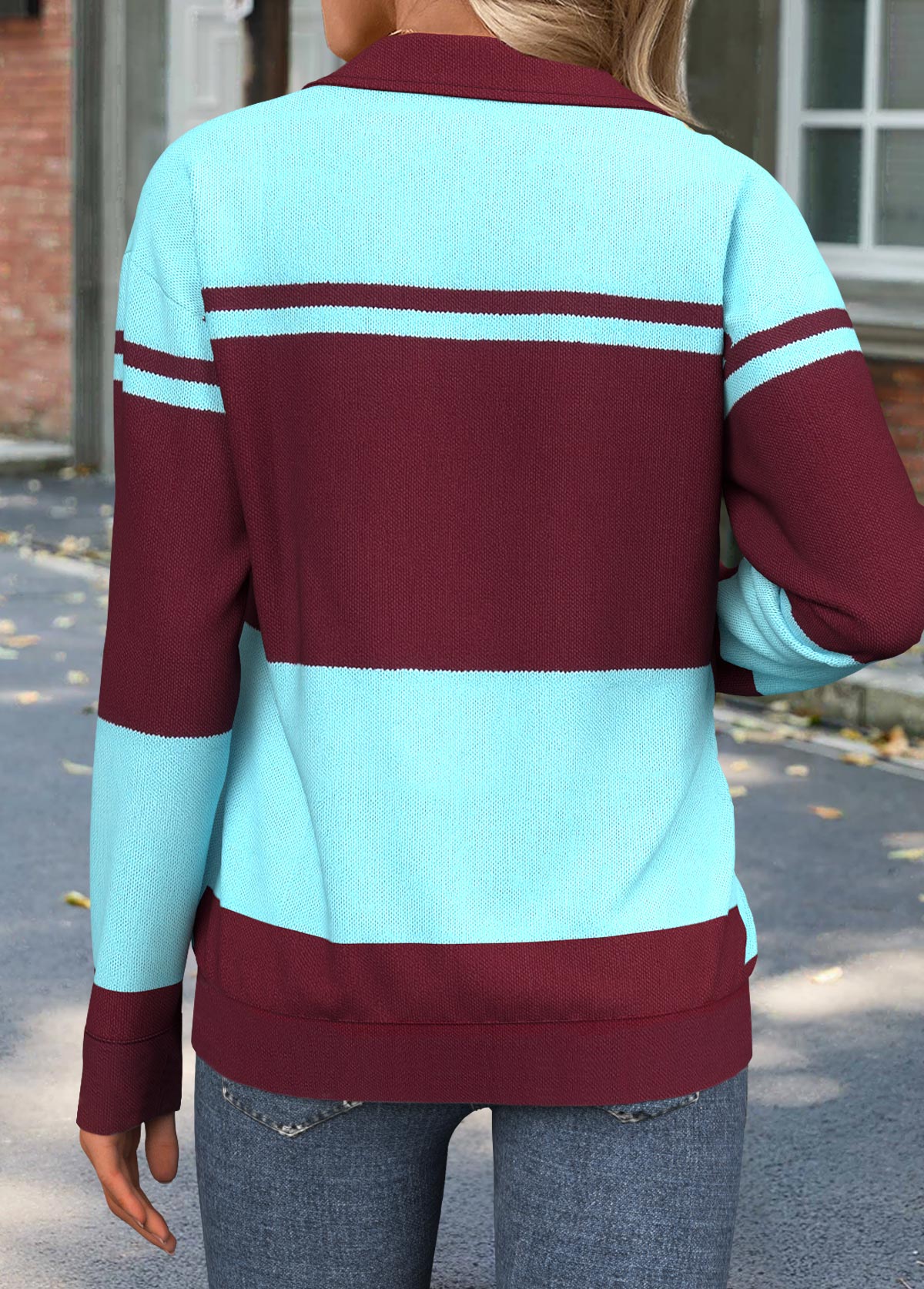Geometric Print Wine Red Long Sleeve Sweatshirt