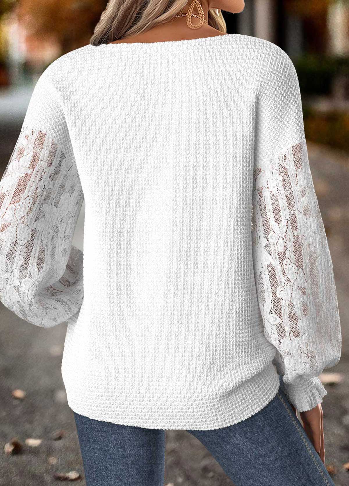 Geometric Print Tummy Coverage Raw White Long Sleeve Sweatshirt