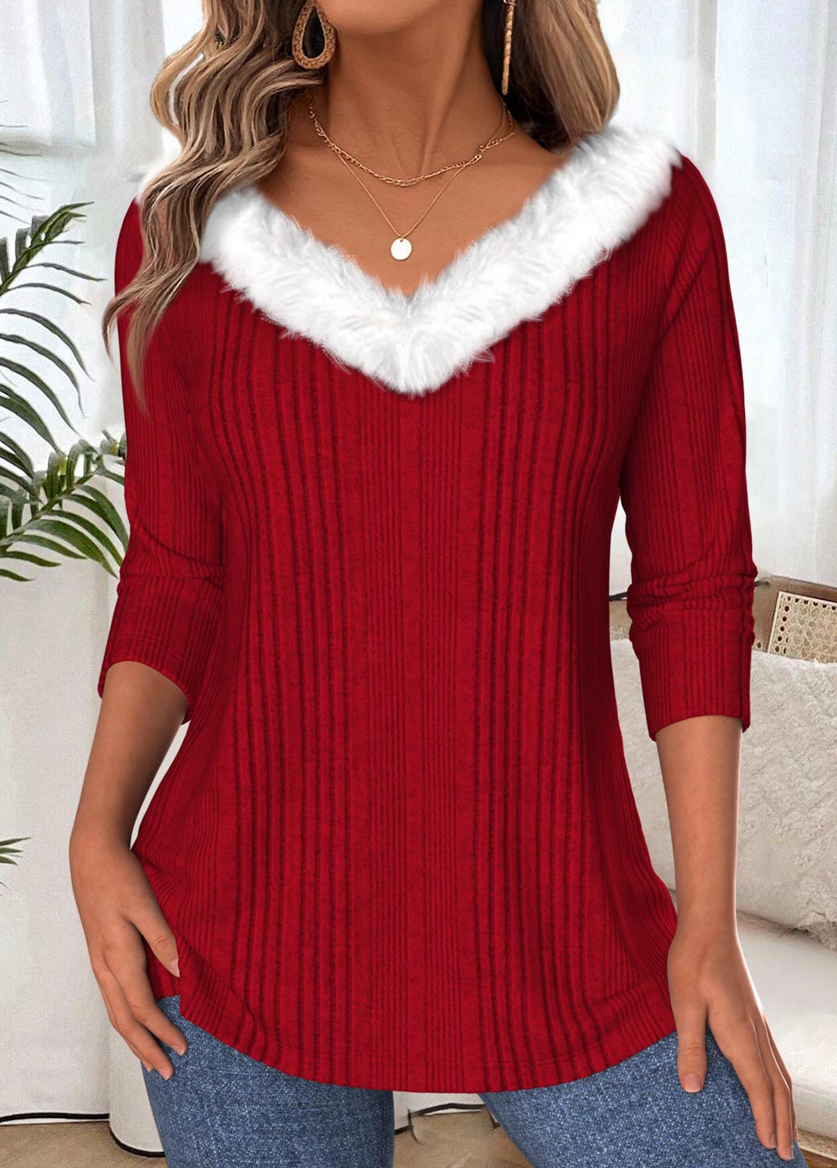 Tummy Coverage Wine Red Long Sleeve T Shirt