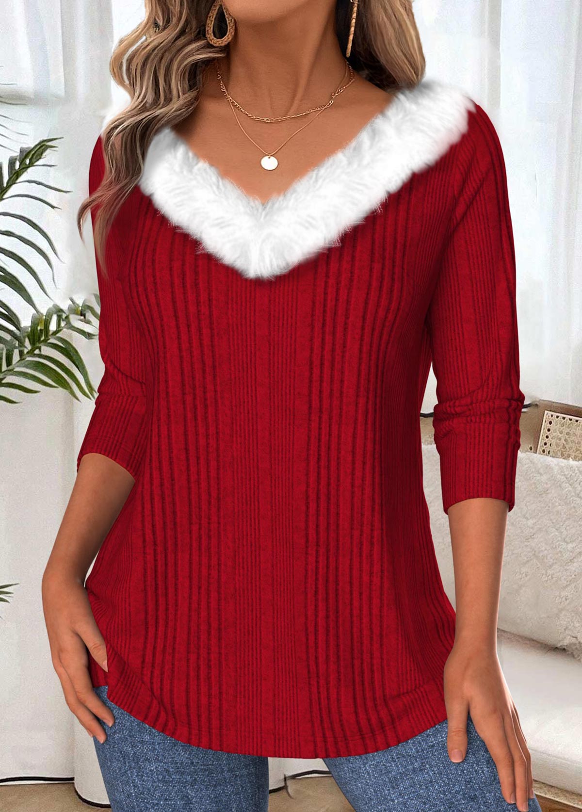 Tummy Coverage Wine Red Long Sleeve T Shirt