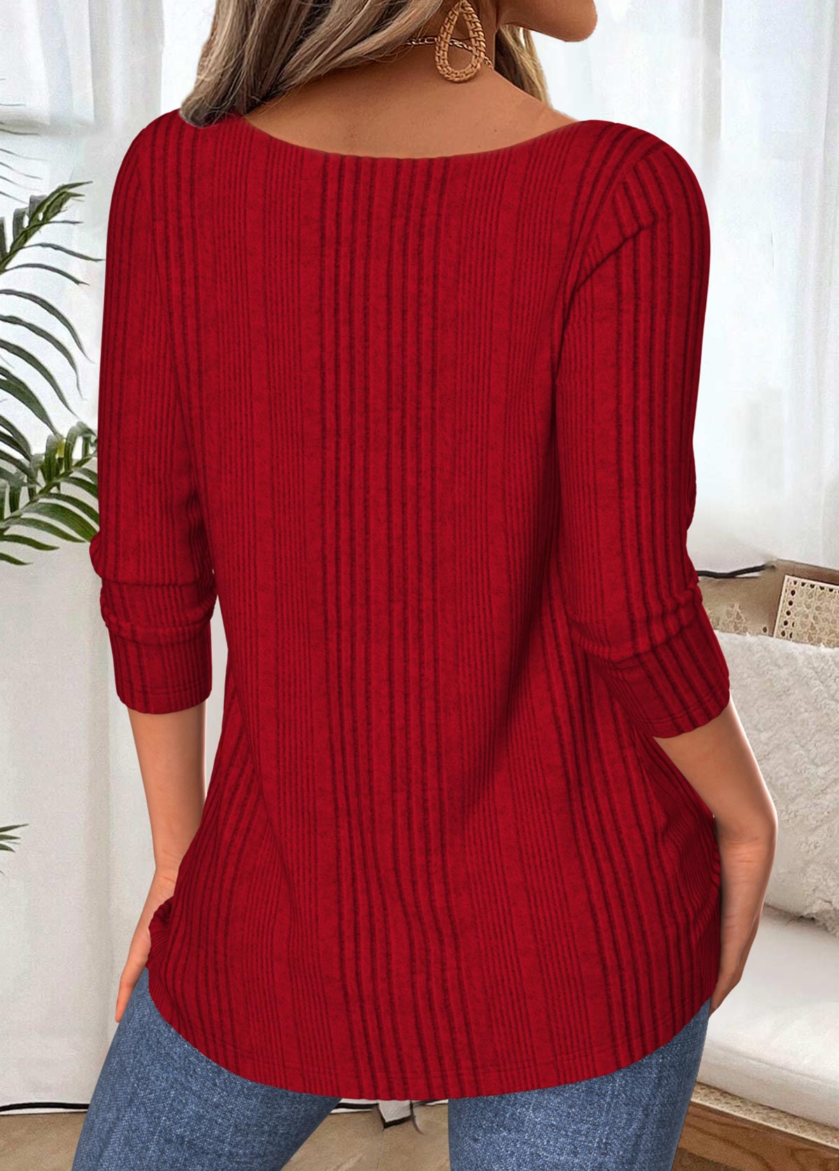 Tummy Coverage Wine Red Long Sleeve T Shirt