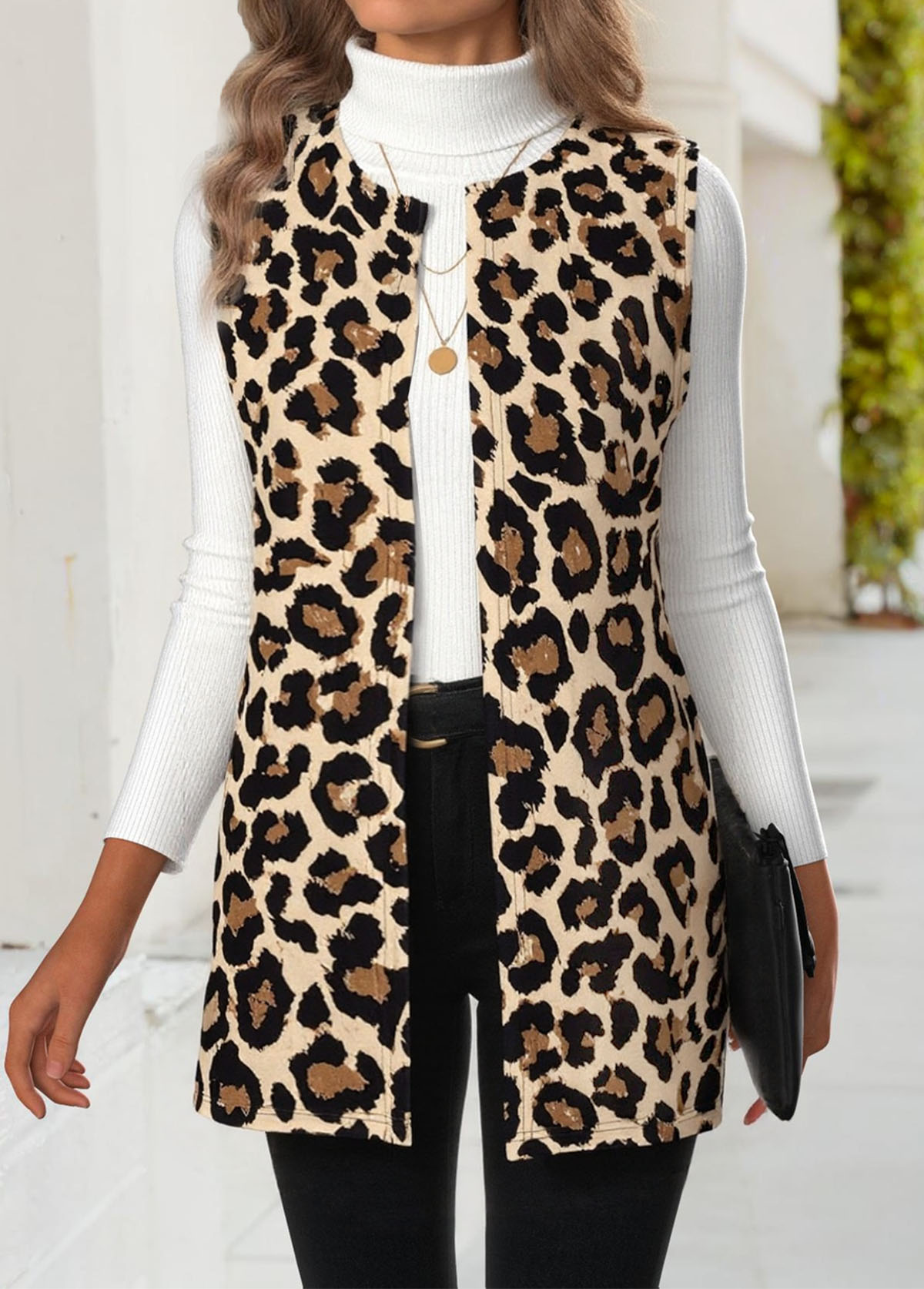 Leopard Multi Color Sleeveless Round Neck Waistcoat