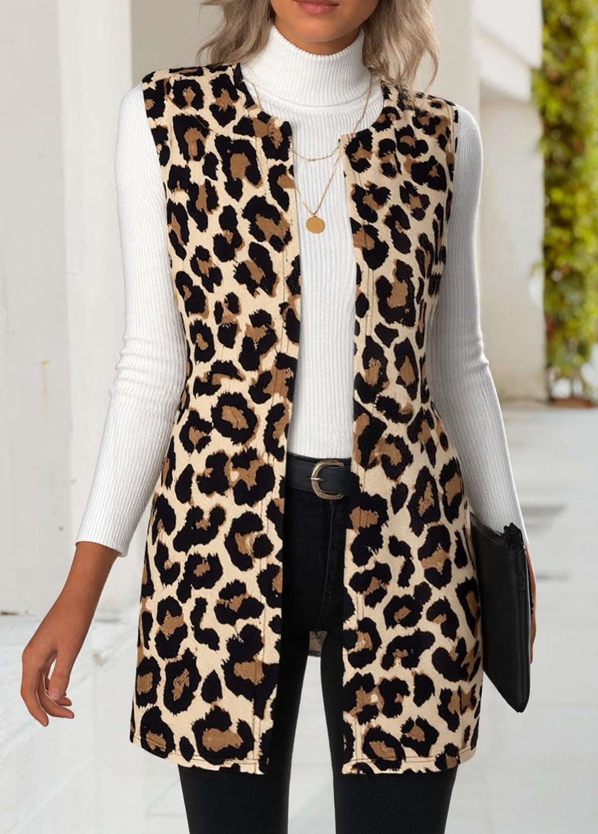 Leopard Multi Color Sleeveless Round Neck Waistcoat