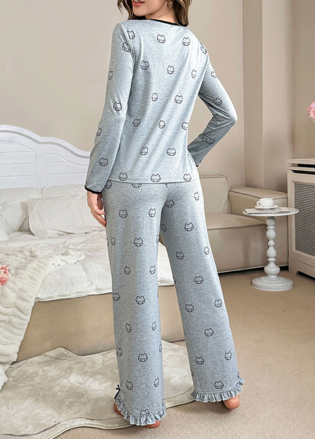 Animal Print Light Grey Lounge Top and Pants