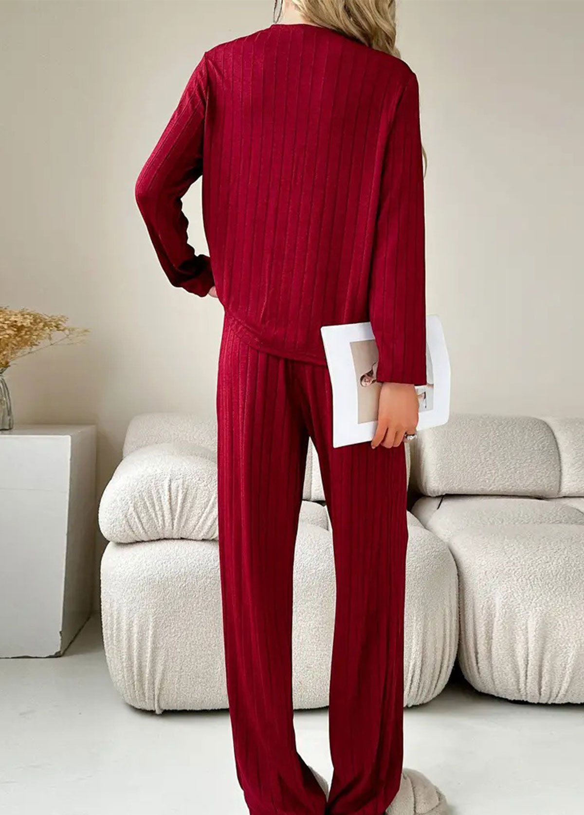 Wine Red V Neck Lounge Top and Pants