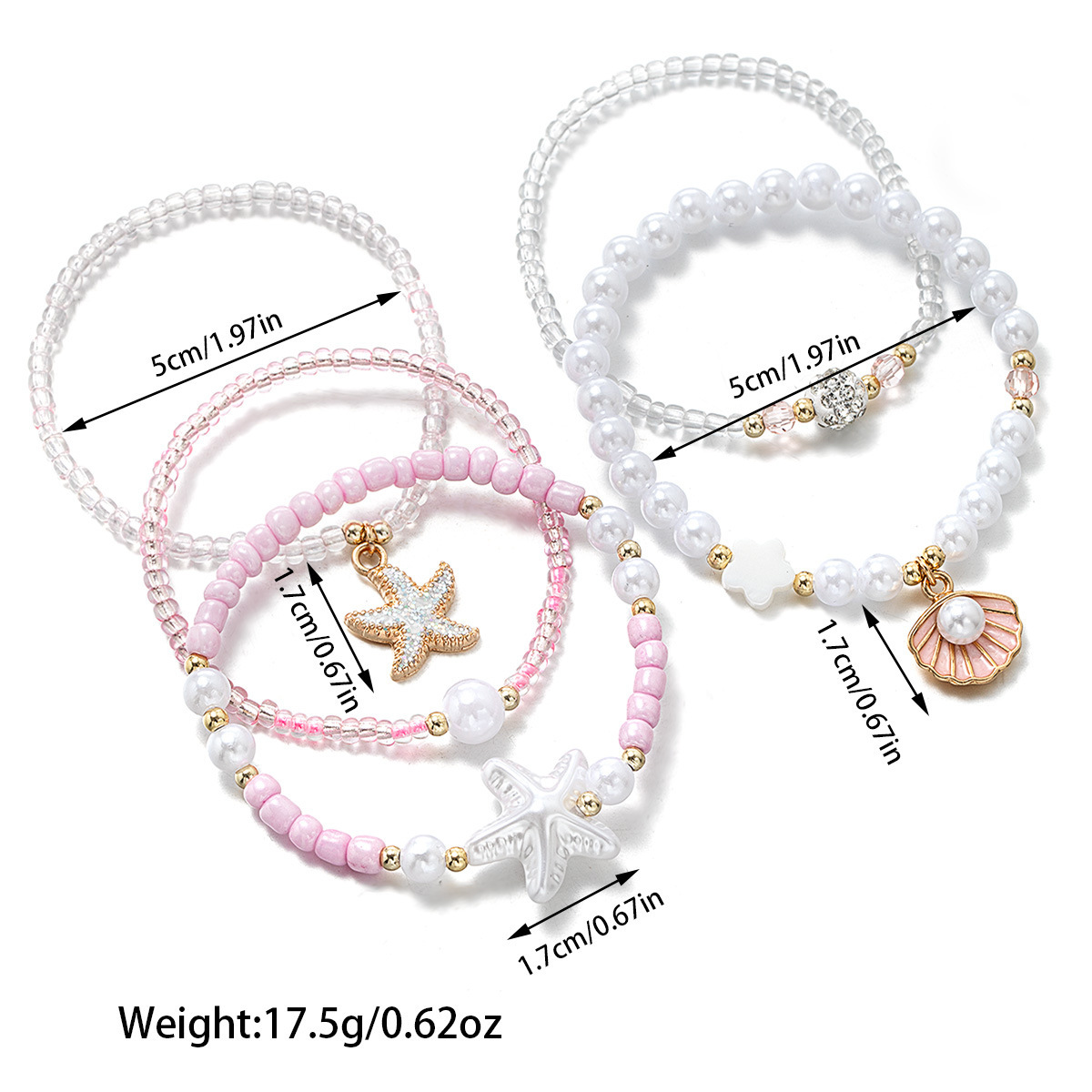 Pink Shell Seed Beads Bracelets Set