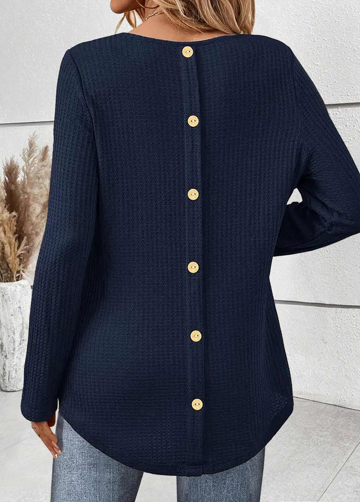 Tummy Coverage Navy Long Sleeve Round Neck T Shirt