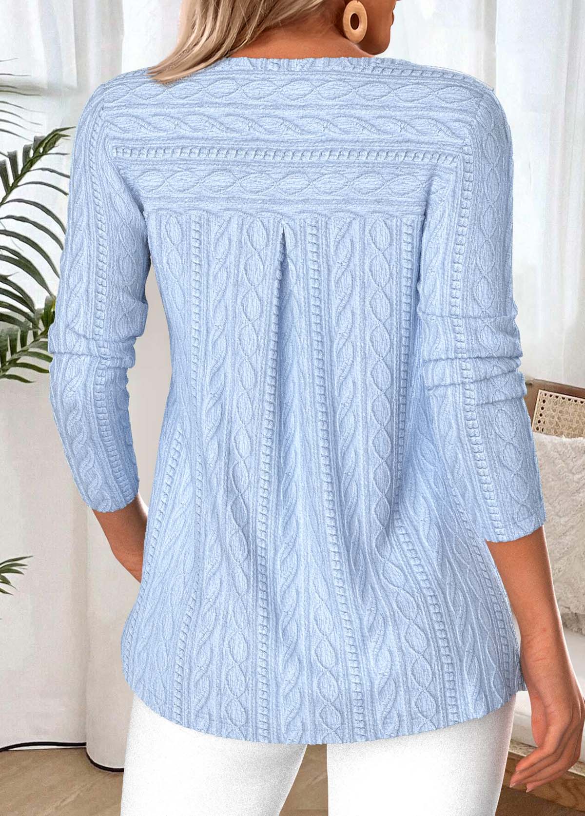 Tummy Coverage Light Blue Long Sleeve T Shirt