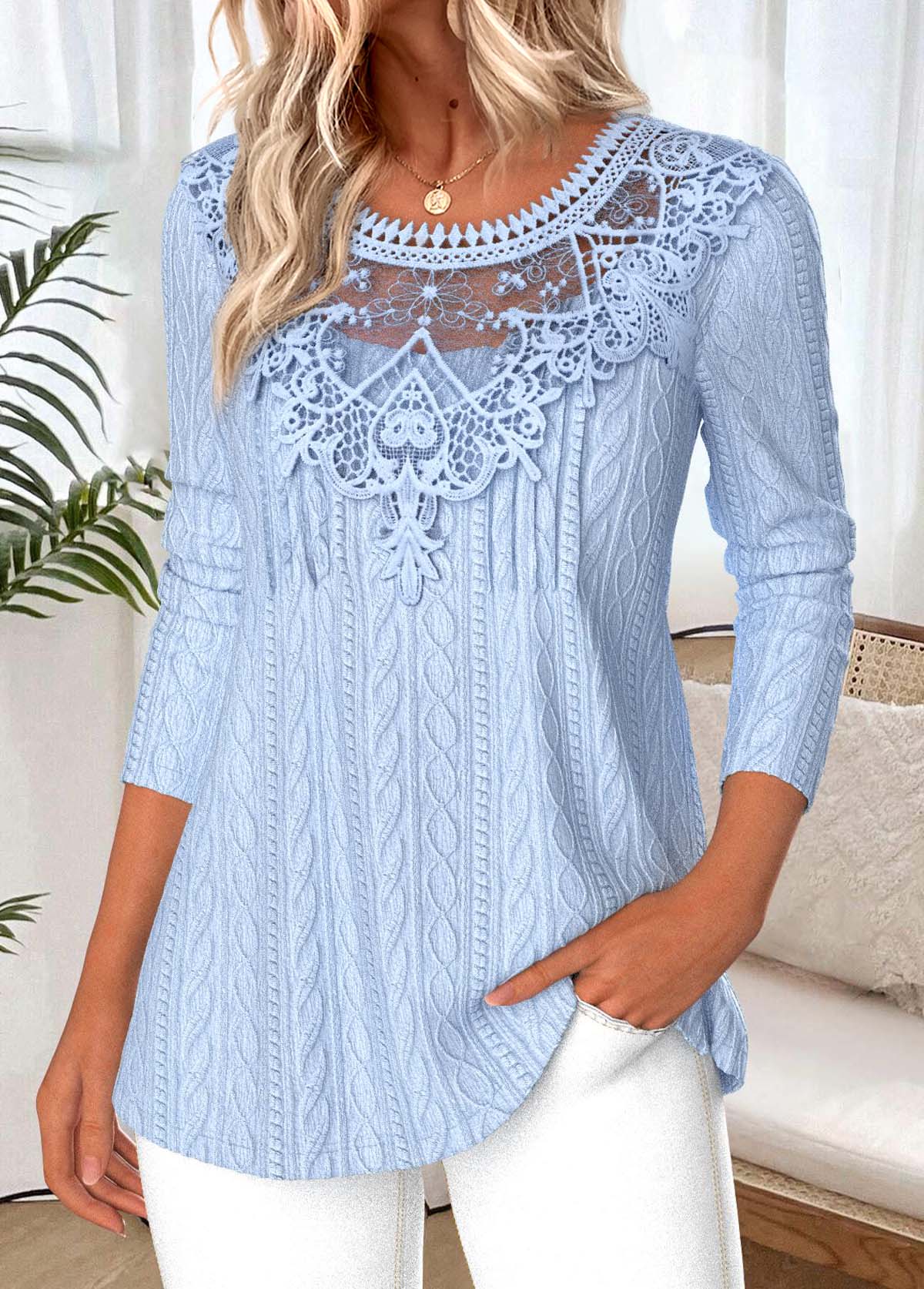 Tummy Coverage Light Blue Long Sleeve T Shirt