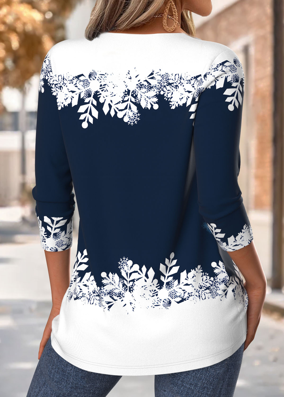 Christmas Tummy Coverage Navy Long Sleeve T Shirt