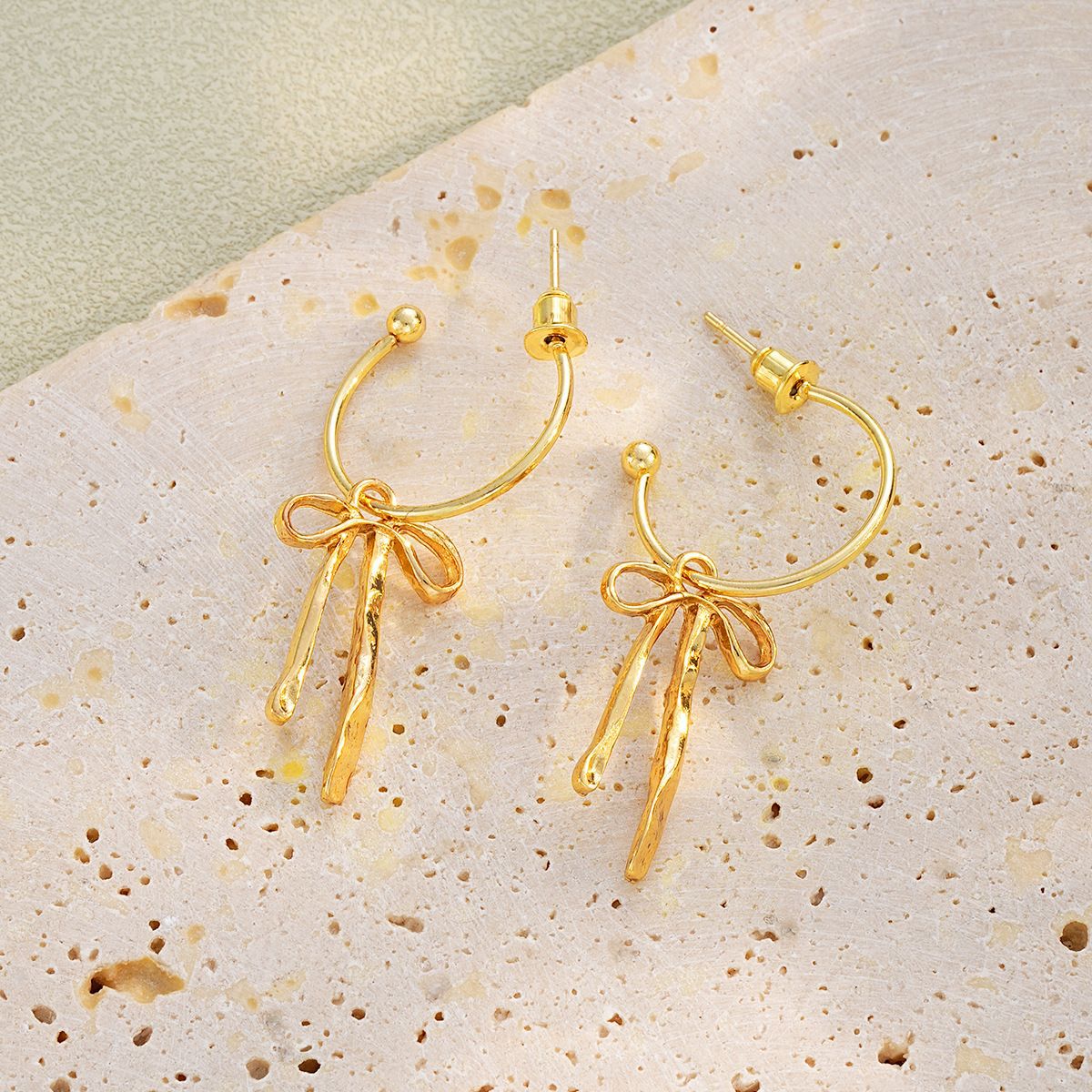 Golden Bow Tassel Design Alloy Earrings