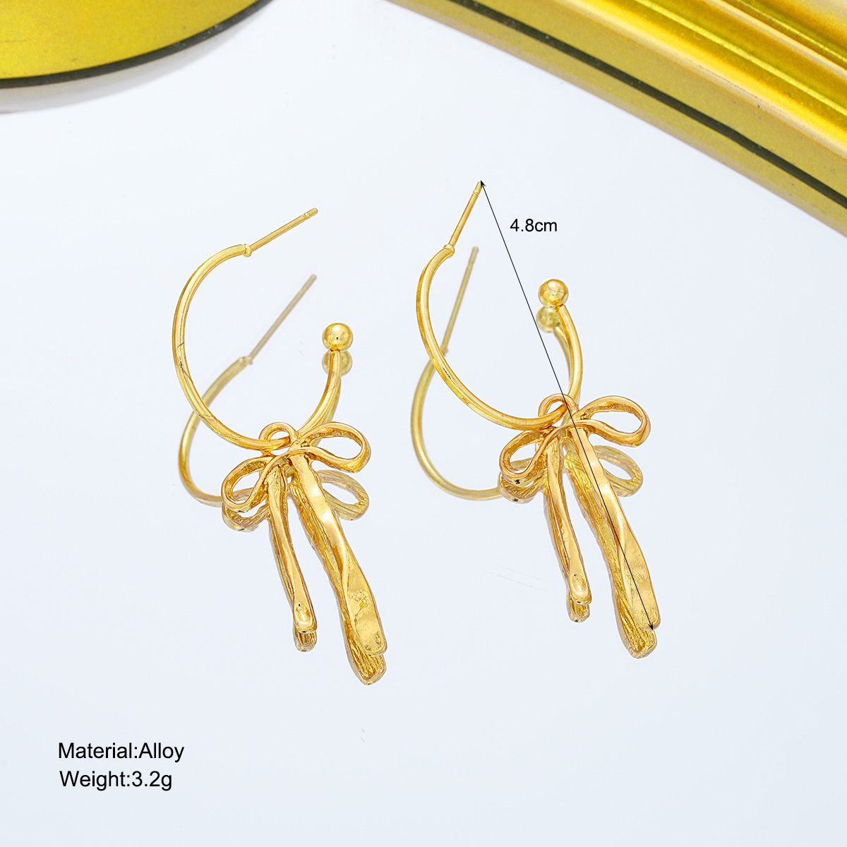 Golden Bow Tassel Design Alloy Earrings