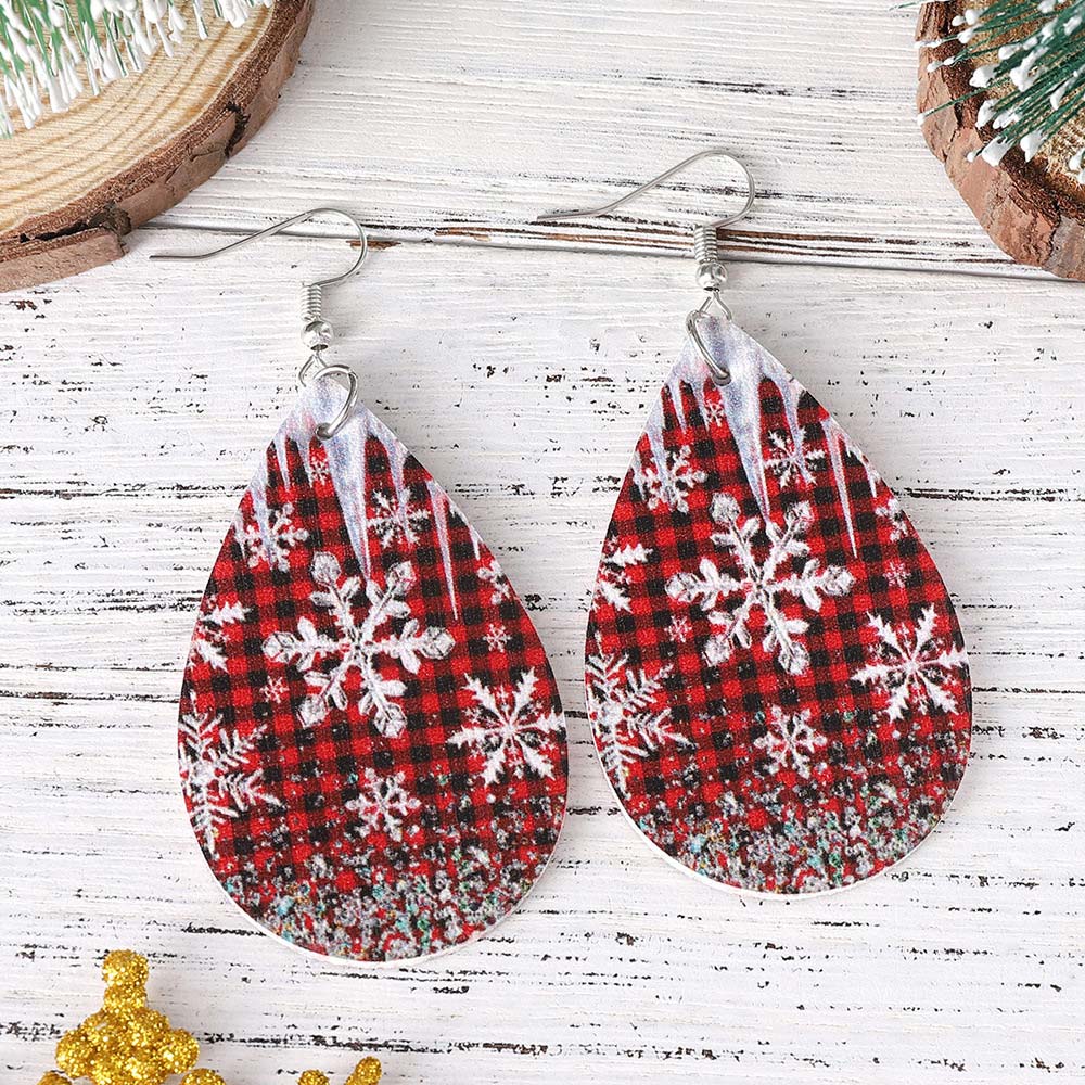 Christmas Wine Red Droplet Faux Leather Earrings