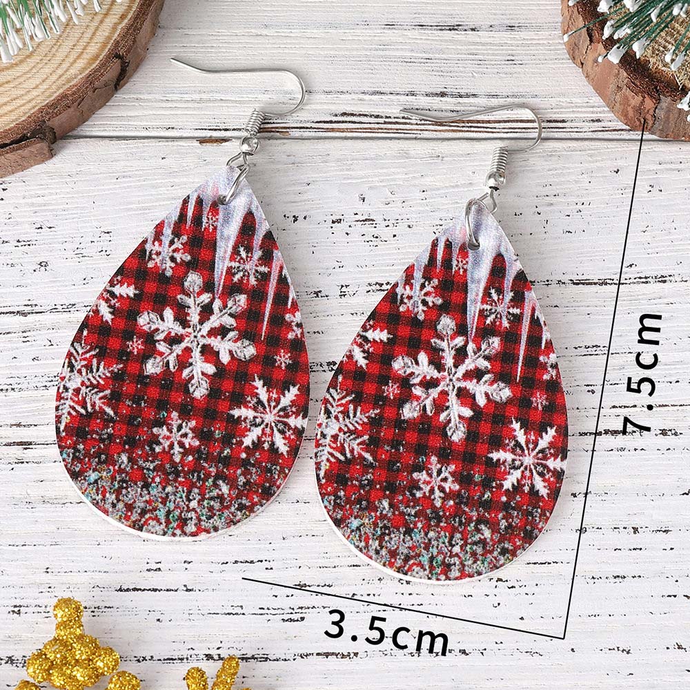 Christmas Wine Red Droplet Faux Leather Earrings