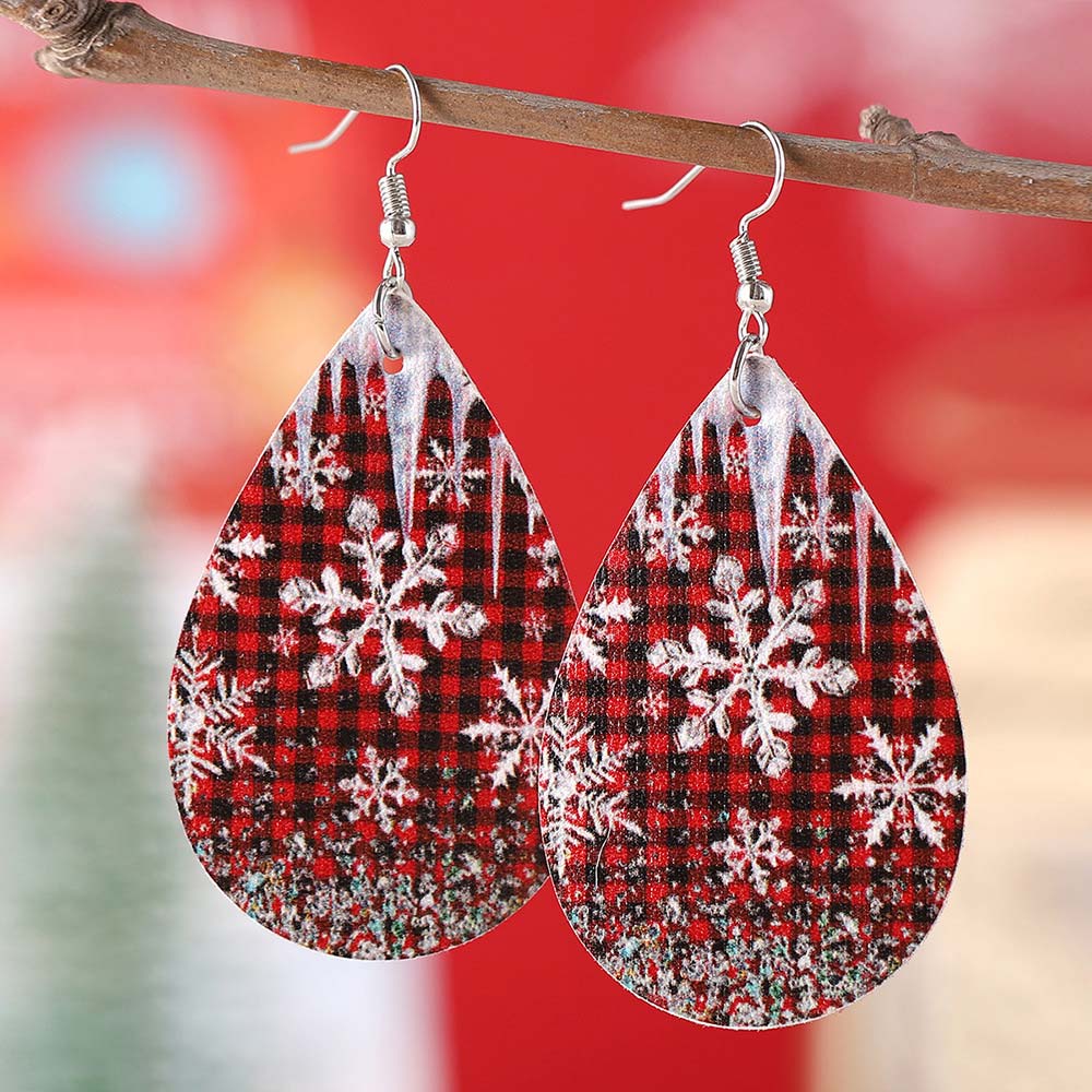 Christmas Wine Red Droplet Faux Leather Earrings
