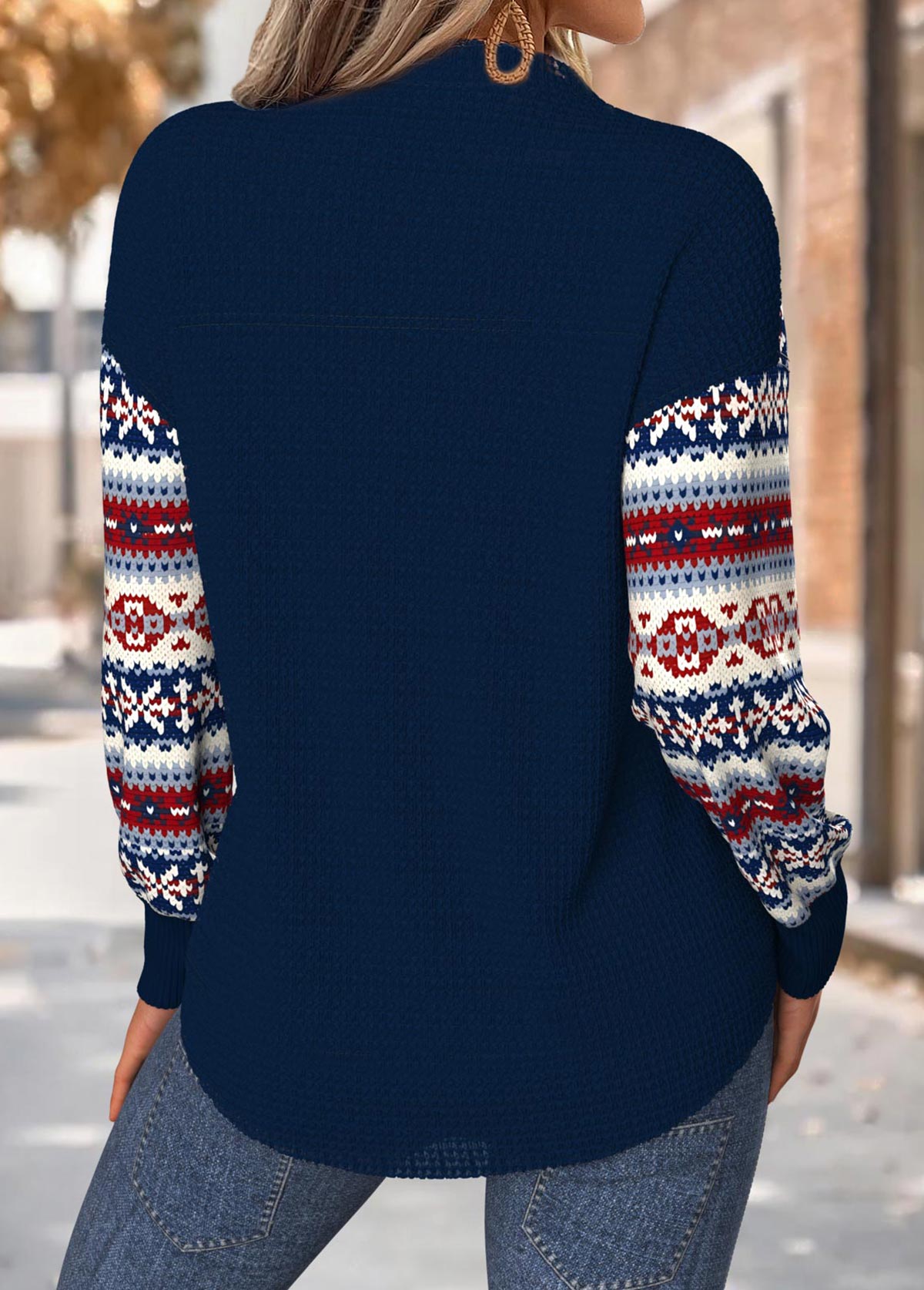 Tribal Print Tummy Coverage Navy Long Sleeve Sweatshirt