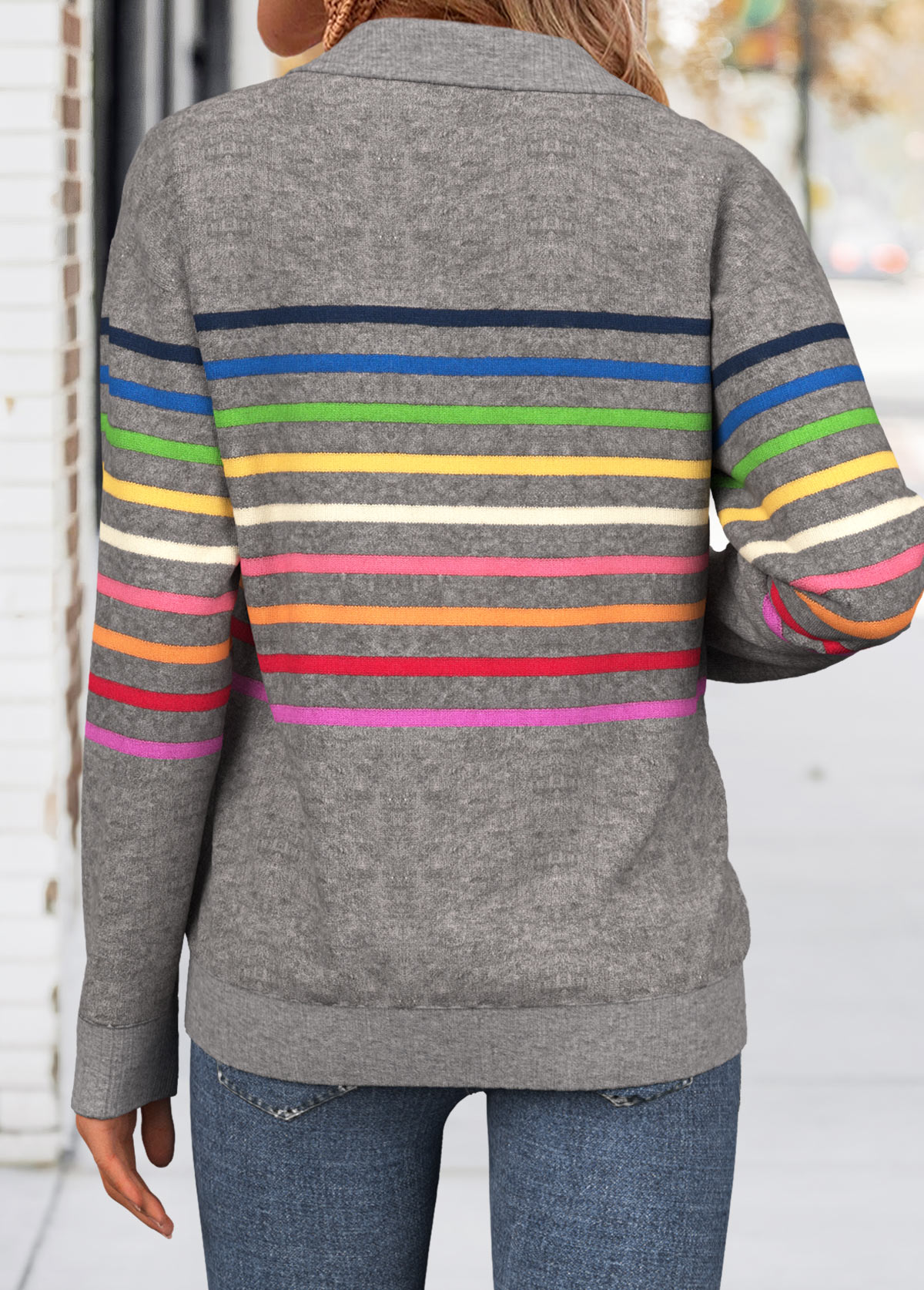 Multi Stripe Print Tummy Coverage Dark Grey Sweatshirt