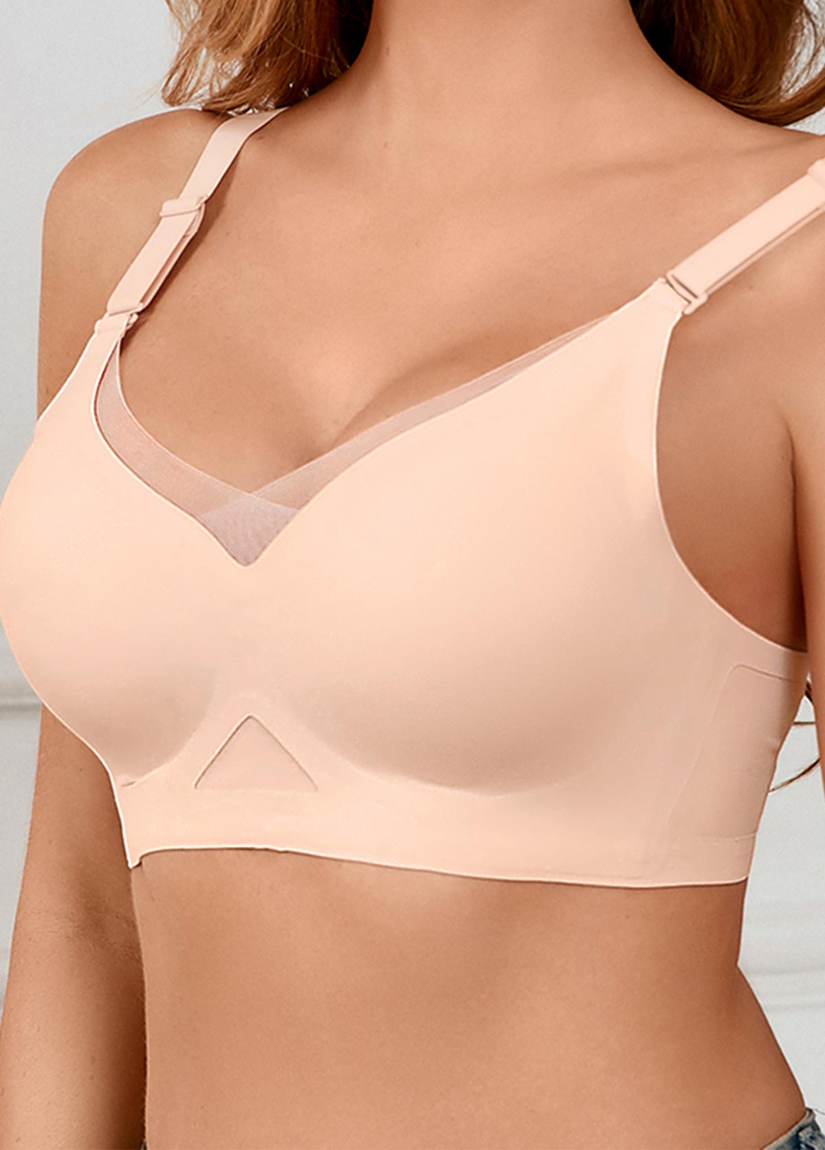 V Neck Detail Light Pink Bra