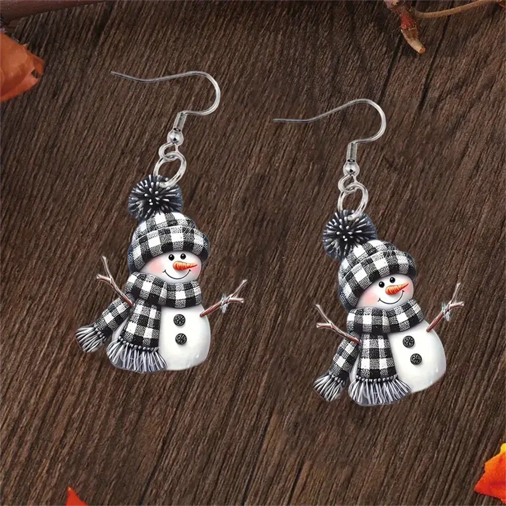 Christmas Black Snowman Design Acrylic Earrings